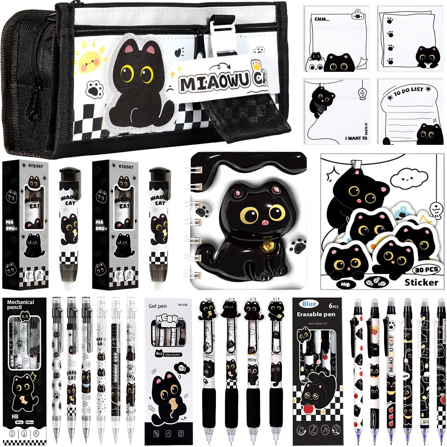 Black Cute Cat Stationery Set