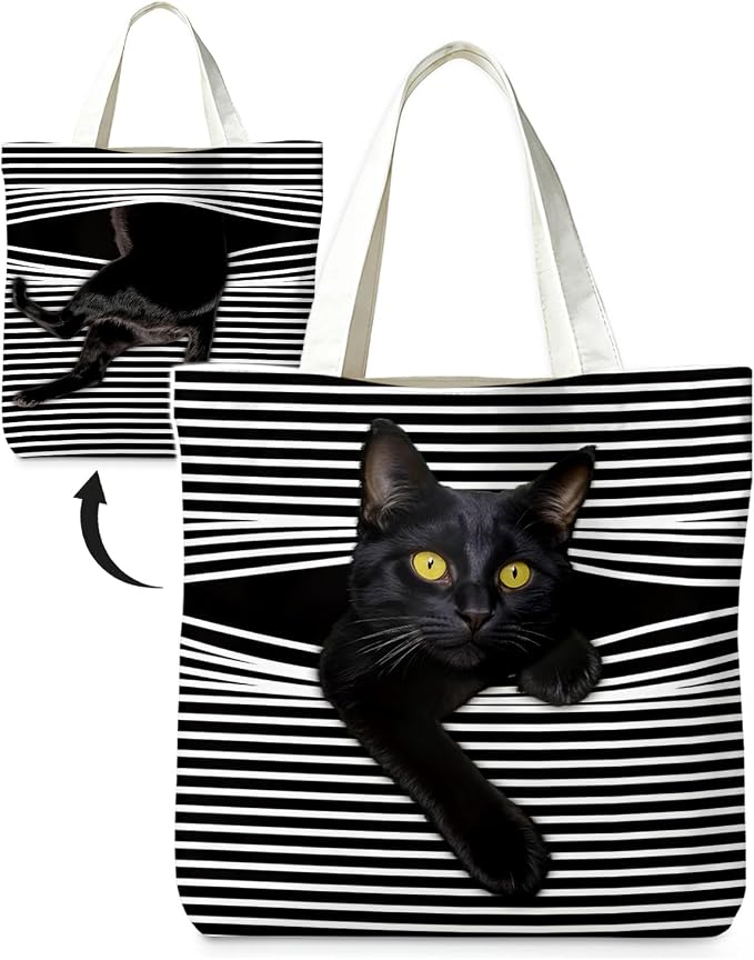 Cute Black Cat Canvas Tote Bag