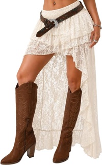 Women's Lace Boho Skirt Western Asymmetrical Elastic Waist Skirt